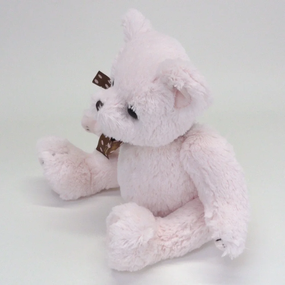 Bearington Baby Collection Teddy Bear Plush Pink Jointed Brown Polka Dot Bow 10
